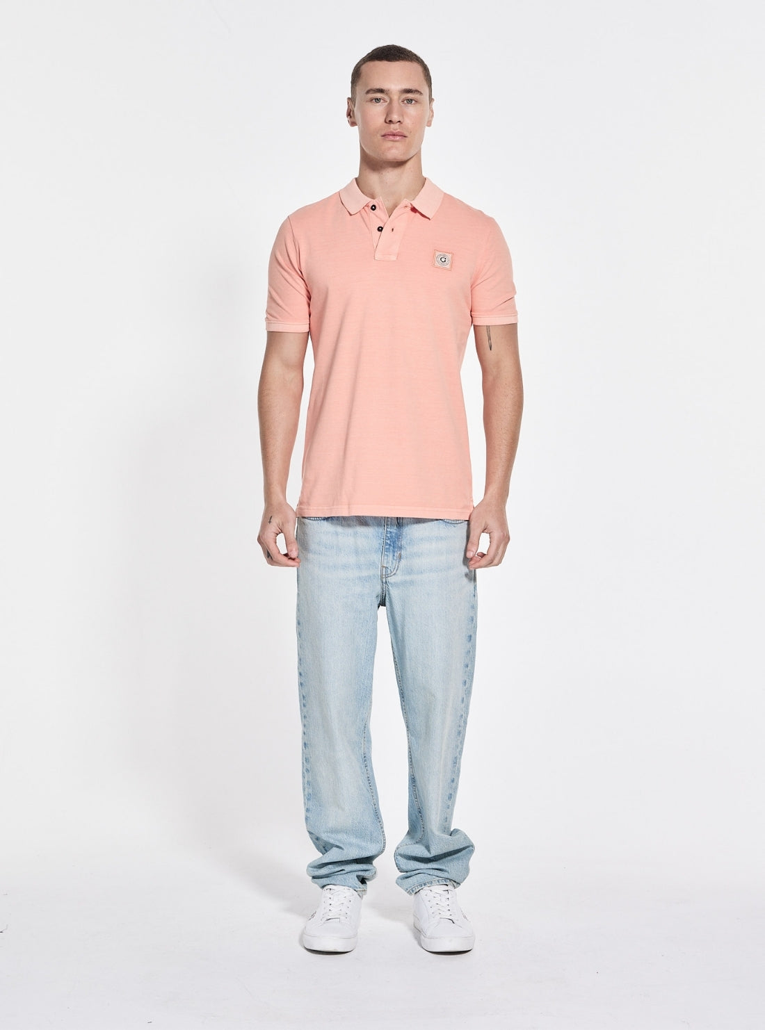 GUESS Mens Orange Washed Polo Shirt M2YP24KC9T1 Full View