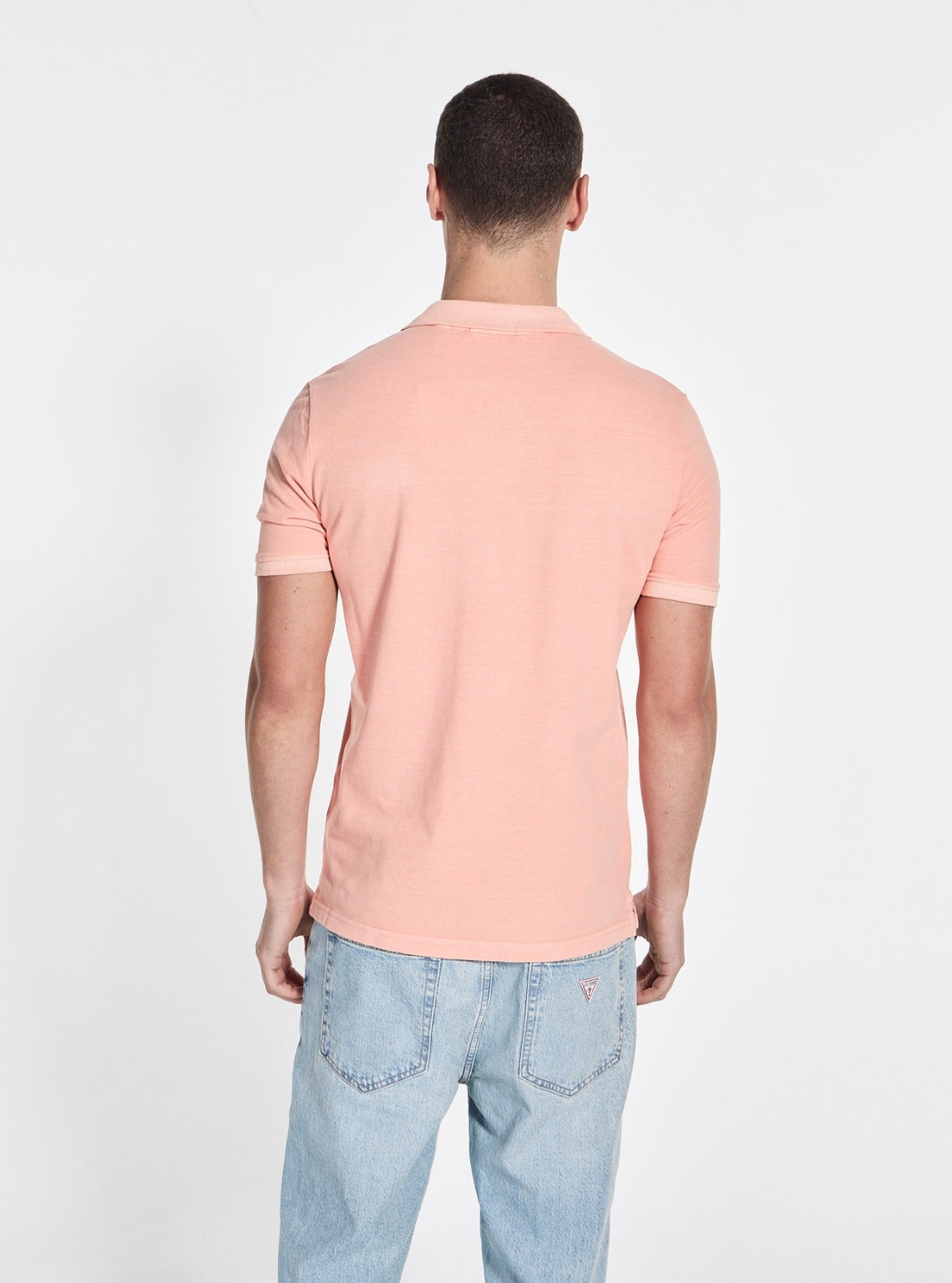 GUESS Mens Orange Washed Polo Shirt M2YP24KC9T1 Back View
