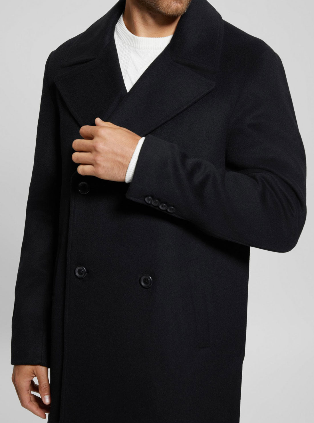 Black Bel Air Melton Wool Coat | GUESS Men's apparel | detail view