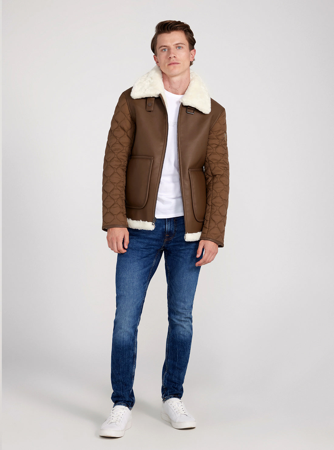 GUESS Brown Shearling Look Jacket full view