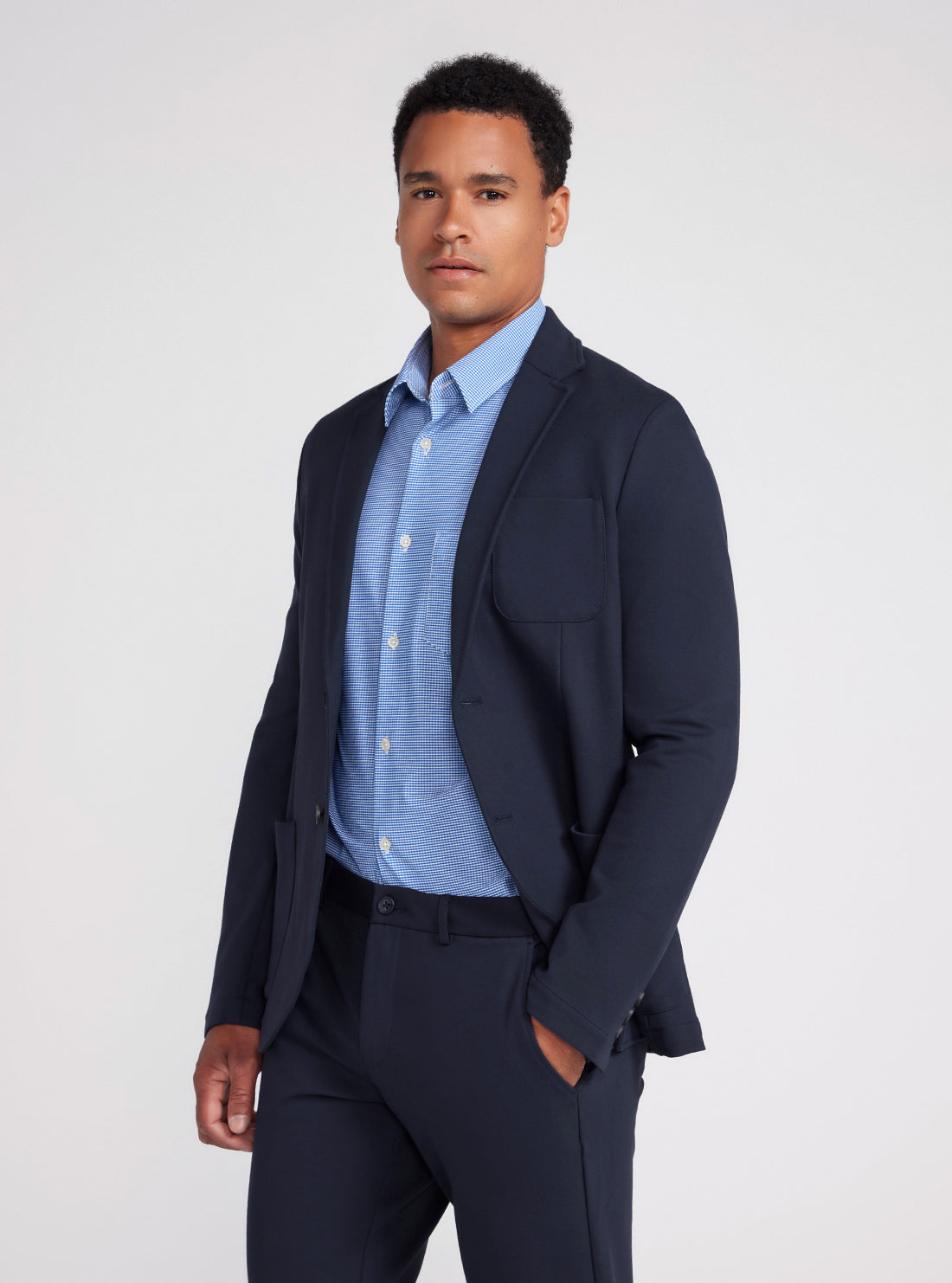 Navy Blue Tyron Blazer | GUESS Men's Apparel | side view