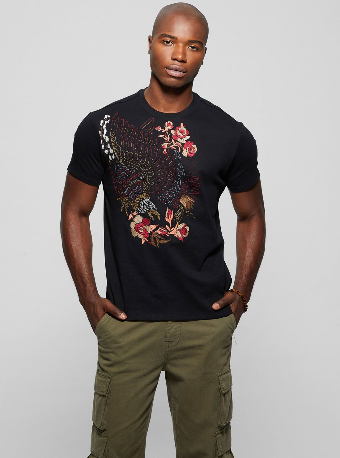 Eco Black Skylar Eagle T-Shirt | GUESS Men's Apparel | Front view