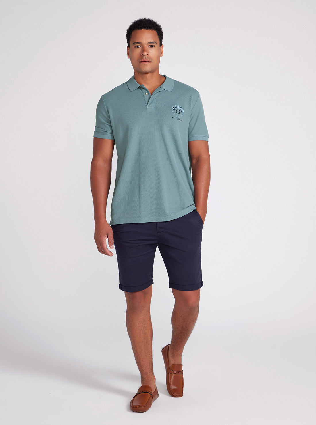 Ocean Blue Ground Logo Polo Shirt | GUESS Men's Apparel | full view
