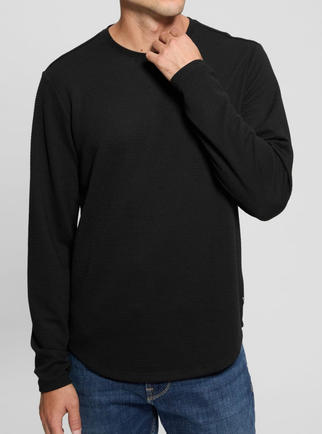 GUESS Mens Black Linear Textured Jersey Long Sleeve T-Shirt M3RP31R96F0 Detail View