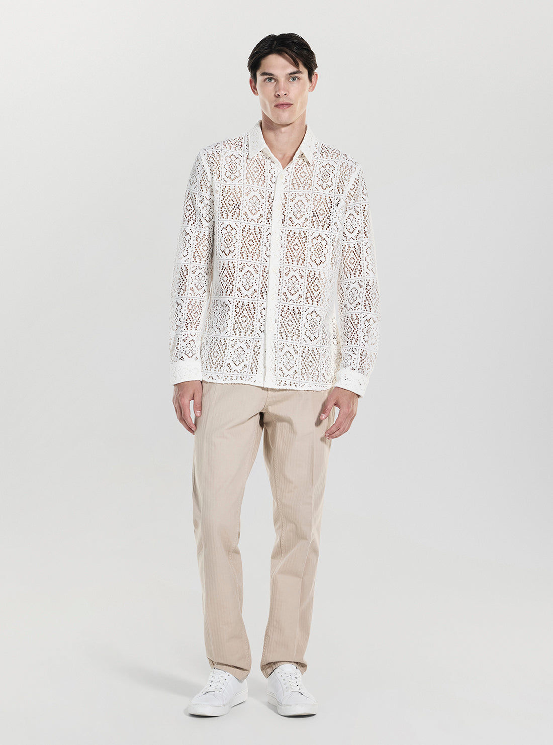 GUESS Mens White Craft Long-Sleeve Crochet Shirt M3YH58WFIM0 Full View