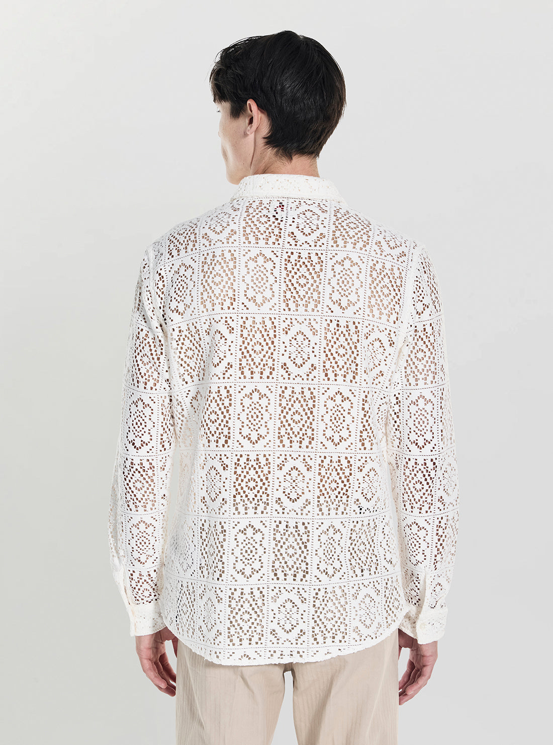 GUESS Mens White Craft Long-Sleeve Crochet Shirt M3YH58WFIM0 Back View
