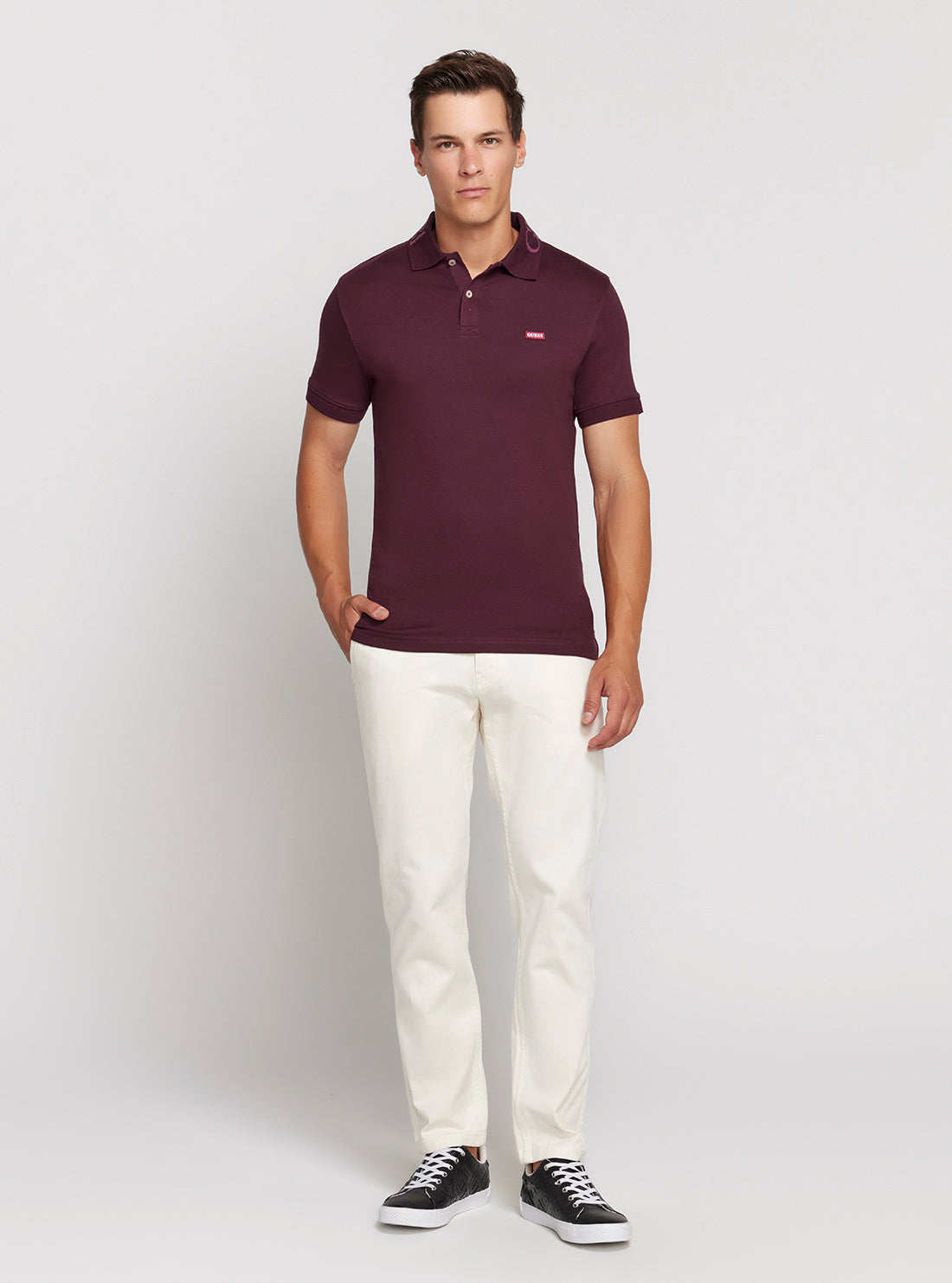GUESS Eco Red Maroon Nolan Polo T-Shirt full view