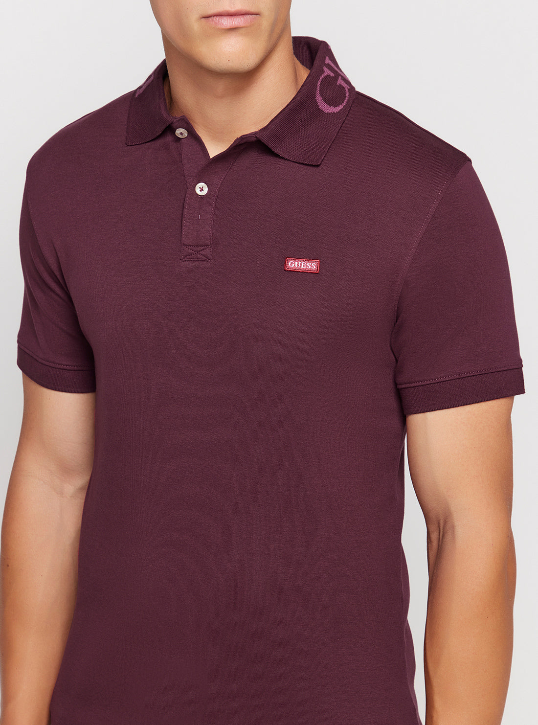 GUESS Eco Red Maroon Nolan Polo T-Shirt detail view
