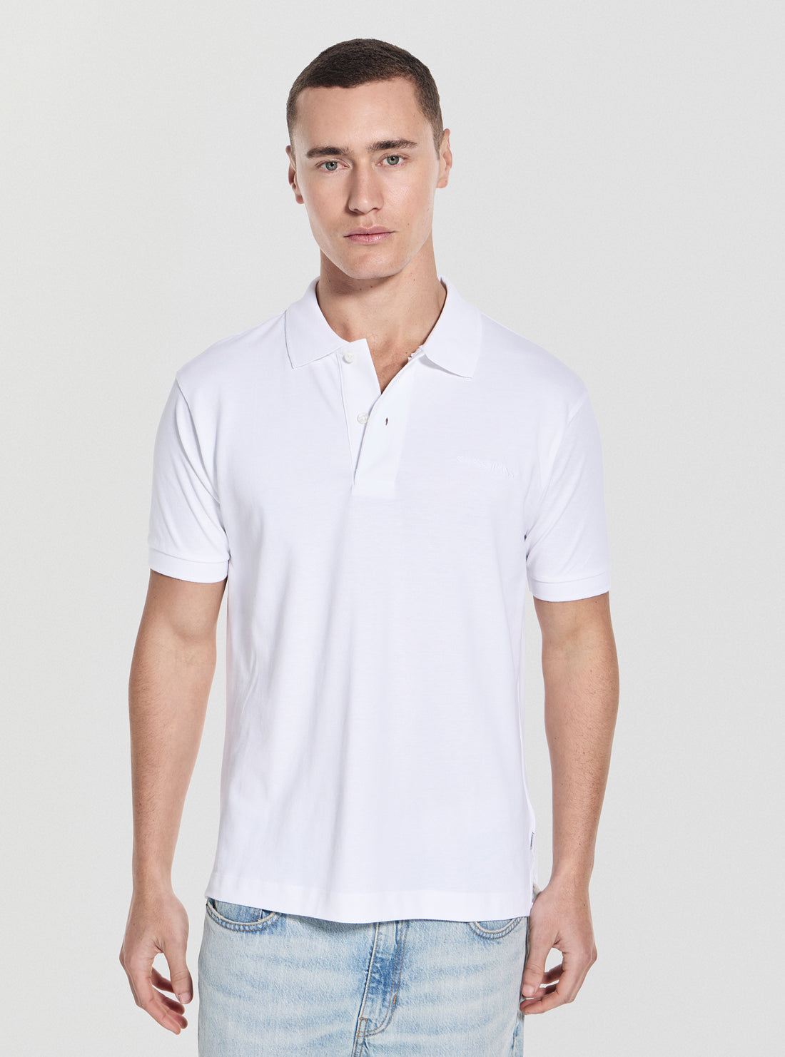 Guess Jeans White Embroidered Polo Shirt M4BP29KCJV1 Front View