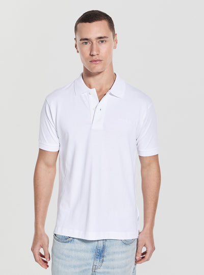 Guess Jeans White Embroidered Polo Shirt M4BP29KCJV1 Front View