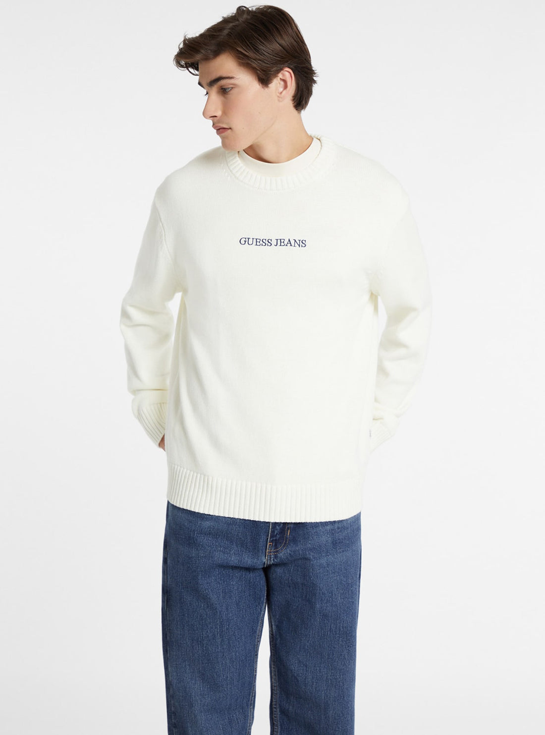 Guess Jeans White Embroidered Knit Jumper