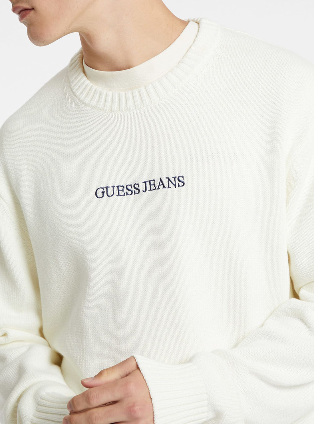 Guess Jeans White Embroidered Knit Jumper