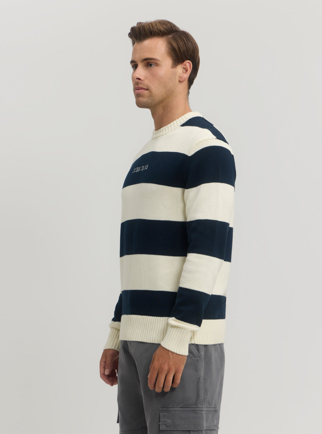 Guess Jeans Navy Striped Knit Jumper M4BR37Z3HM1 Side View