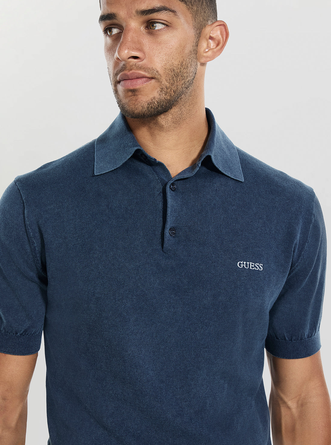GUESS Mens Blue Cree Washed Polo Sweater Shirt M4GR07Z3DN1 Detail View