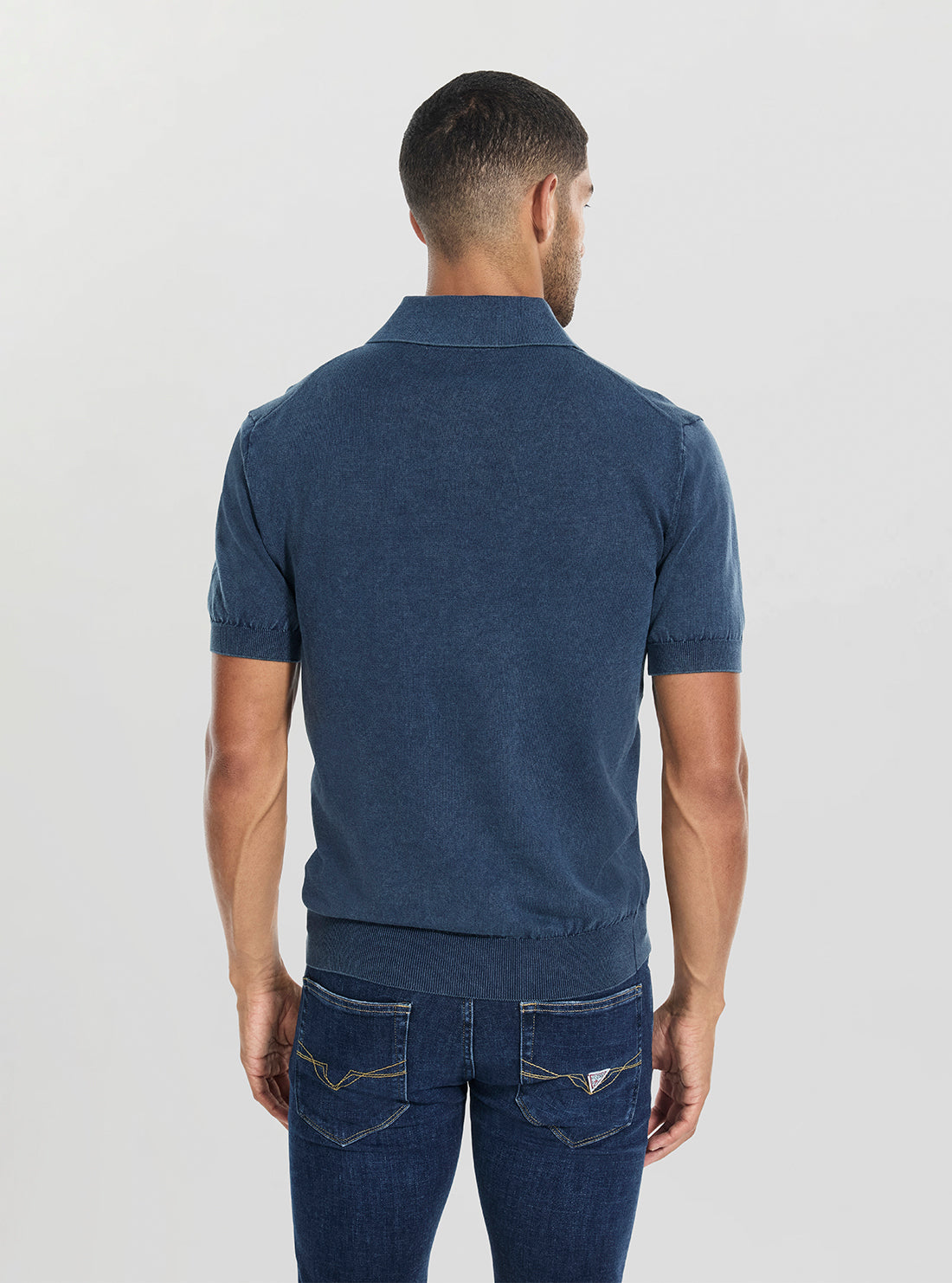 GUESS Mens Blue Cree Washed Polo Sweater Shirt M4GR07Z3DN1 Back View