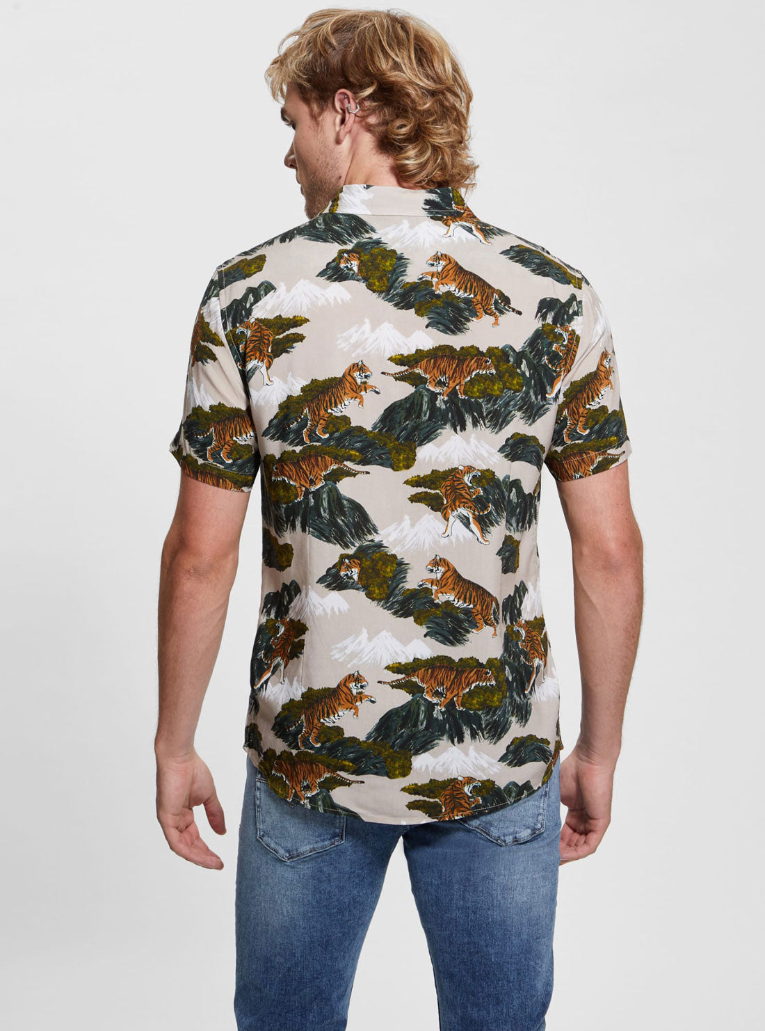 GUESS Multi Short Sleeve Tiger Print Shirt  back view