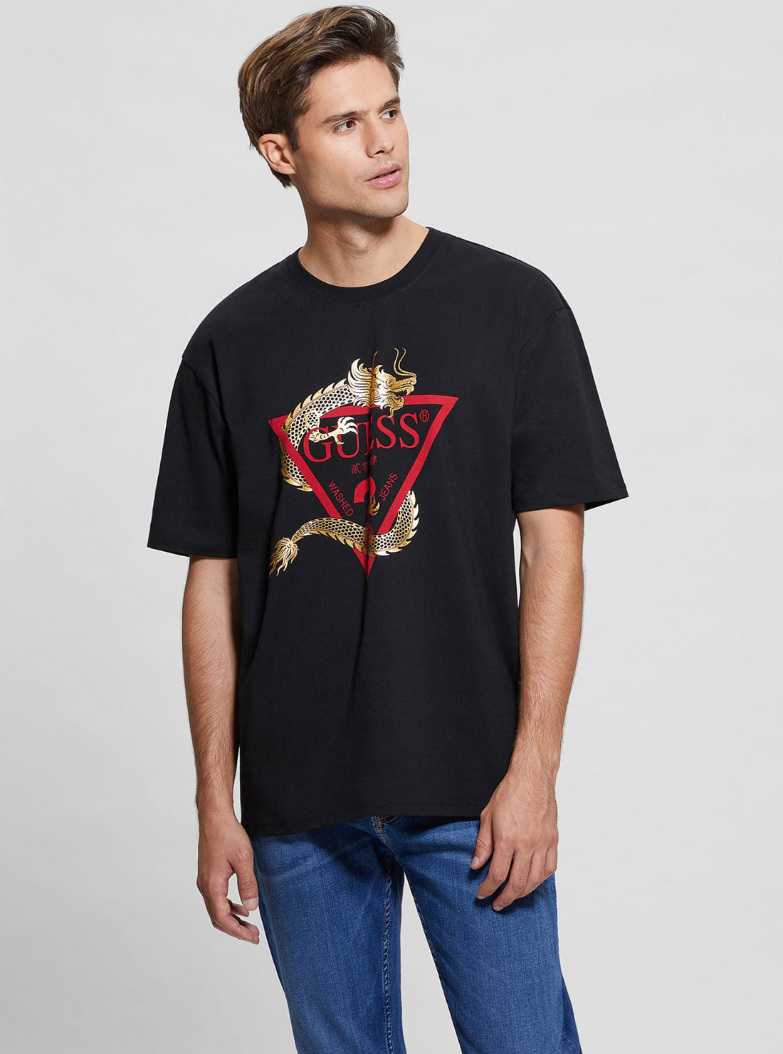 Black Dragon Triangle Logo T-Shirt  | GUESS Men's Apparel | front view