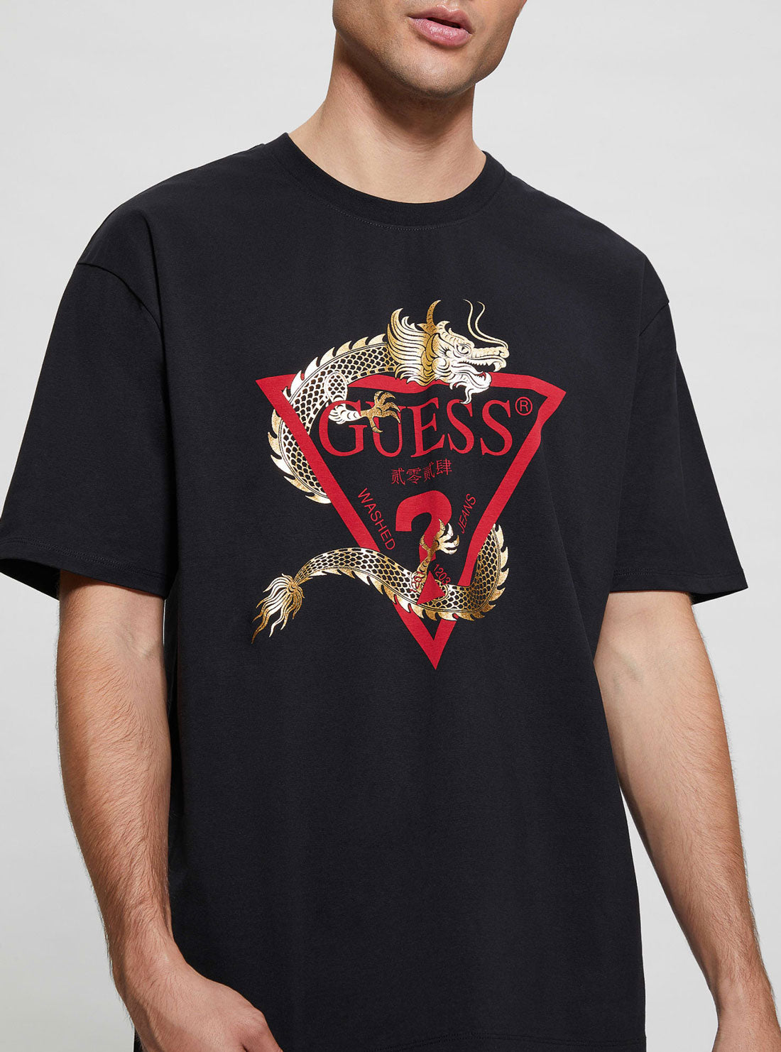 Black Dragon Triangle Logo T-Shirt | GUESS Men's Apparel | detail view