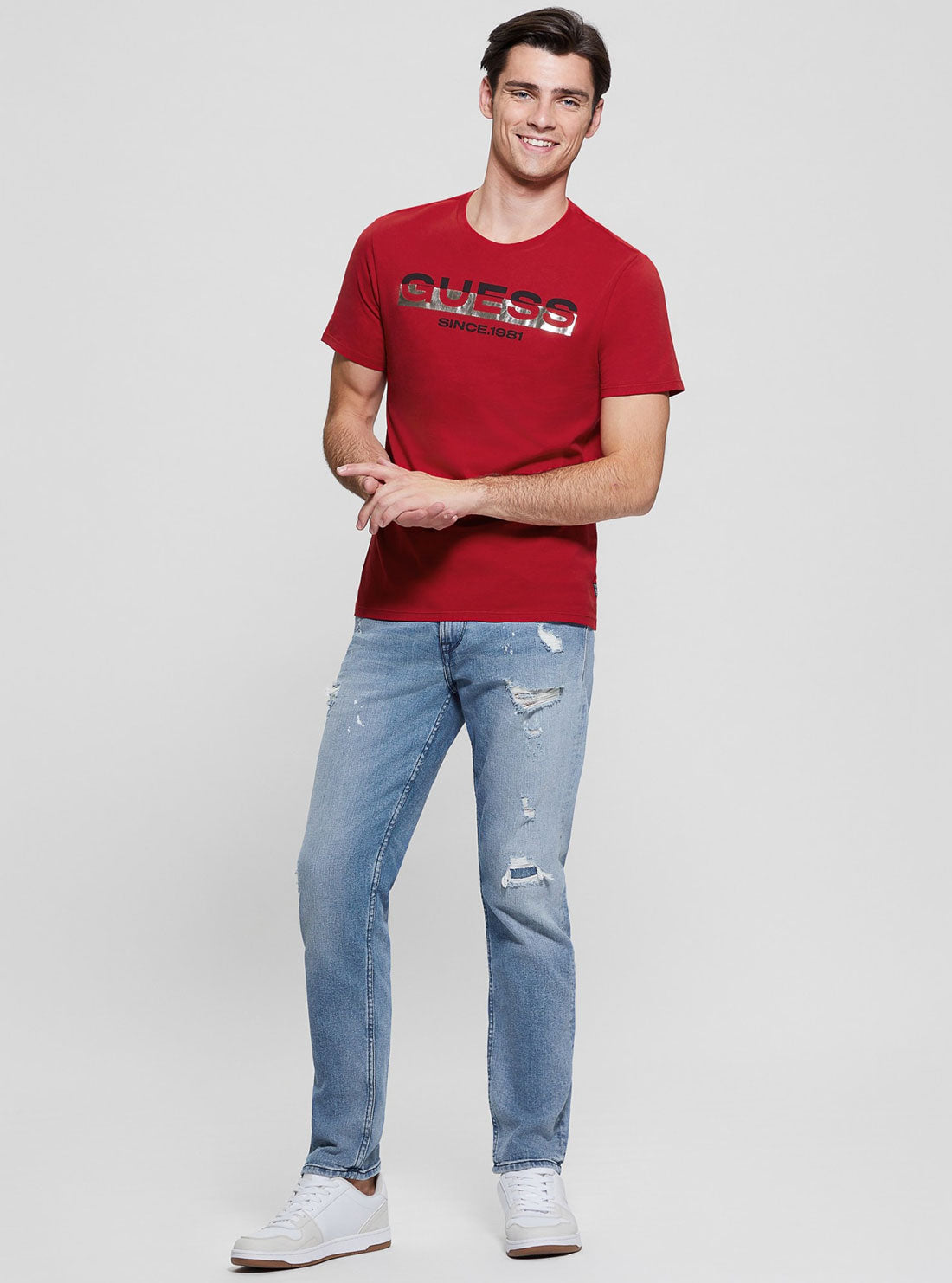 GUESS Red Foil Logo Short Sleeve T-Shirt full view
