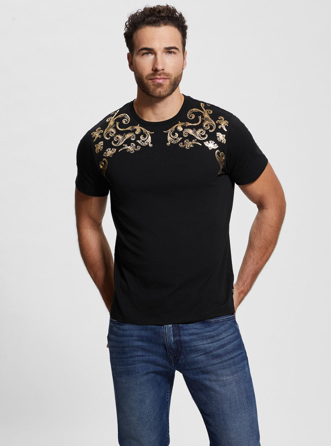 GUESS Black Gold Barque T-Shirt front view