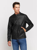GUESS Black Motorcycle Biker Jacket front view