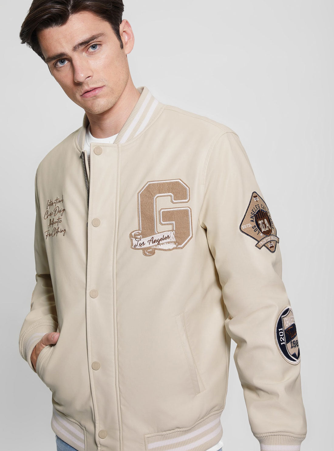 Varsity jacket beige online