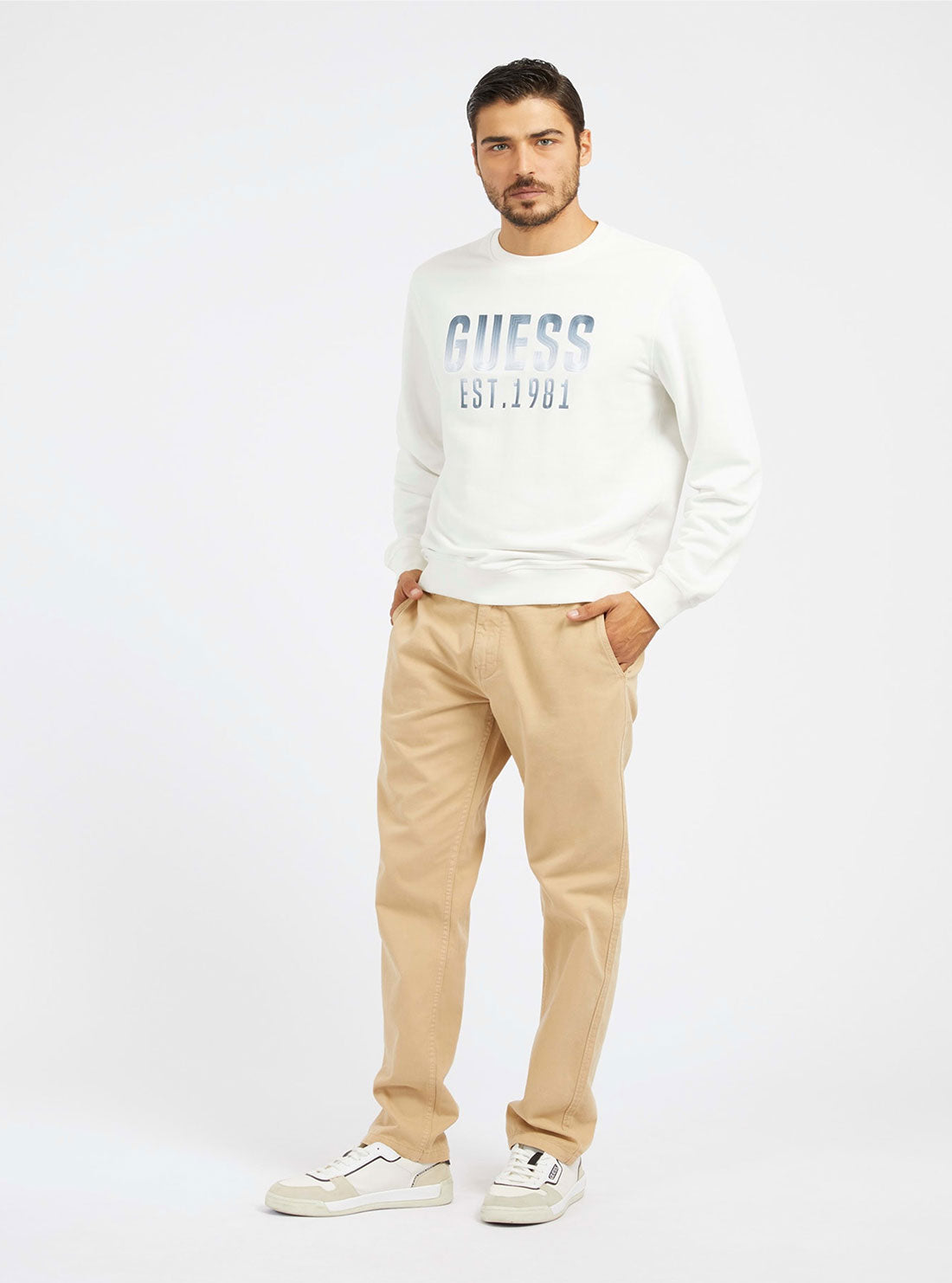 GUESS Eco White Beau Crew Neck Jumper full view