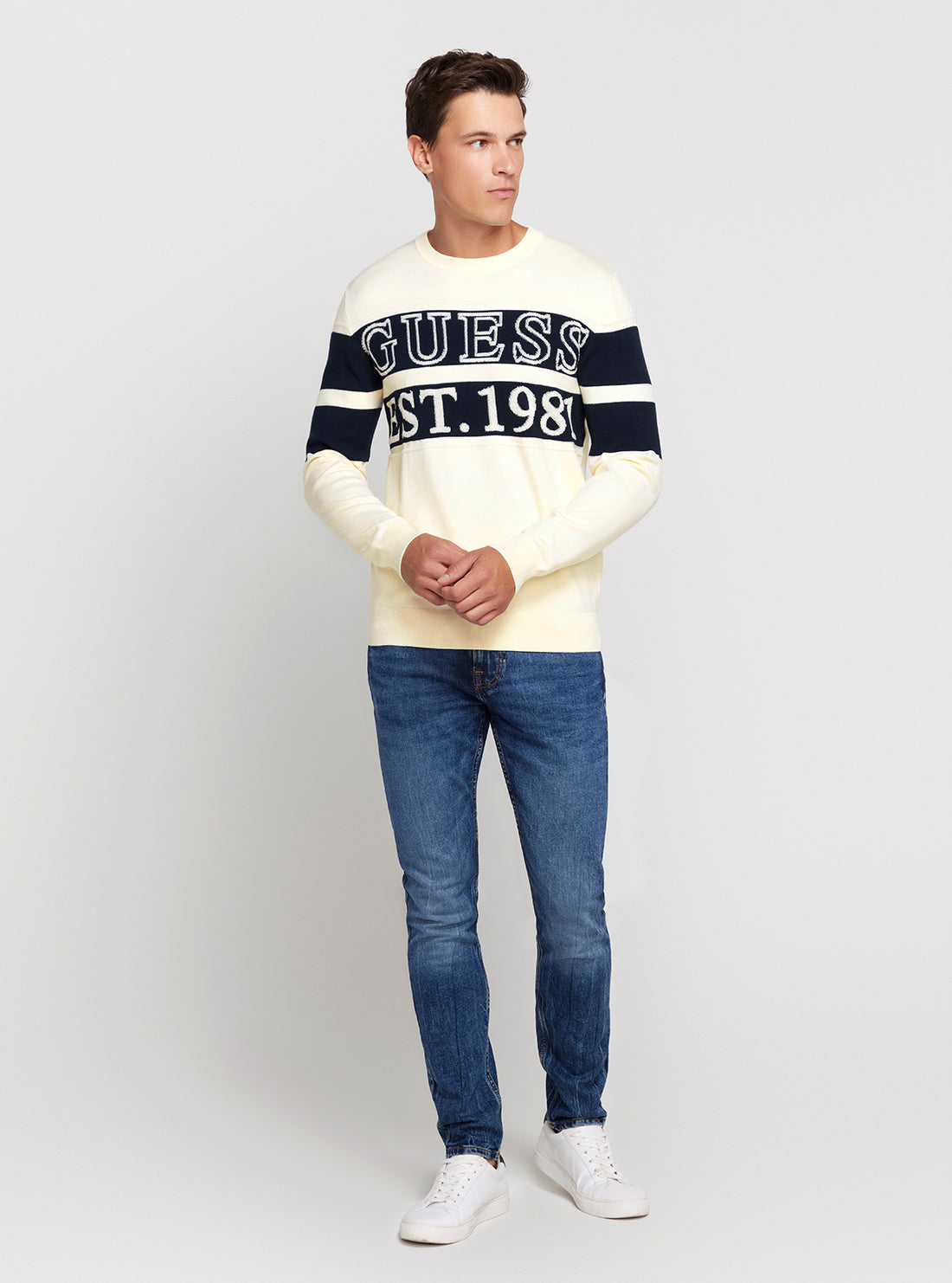 GUESS White Bruno Long Sleeve Jumper full view