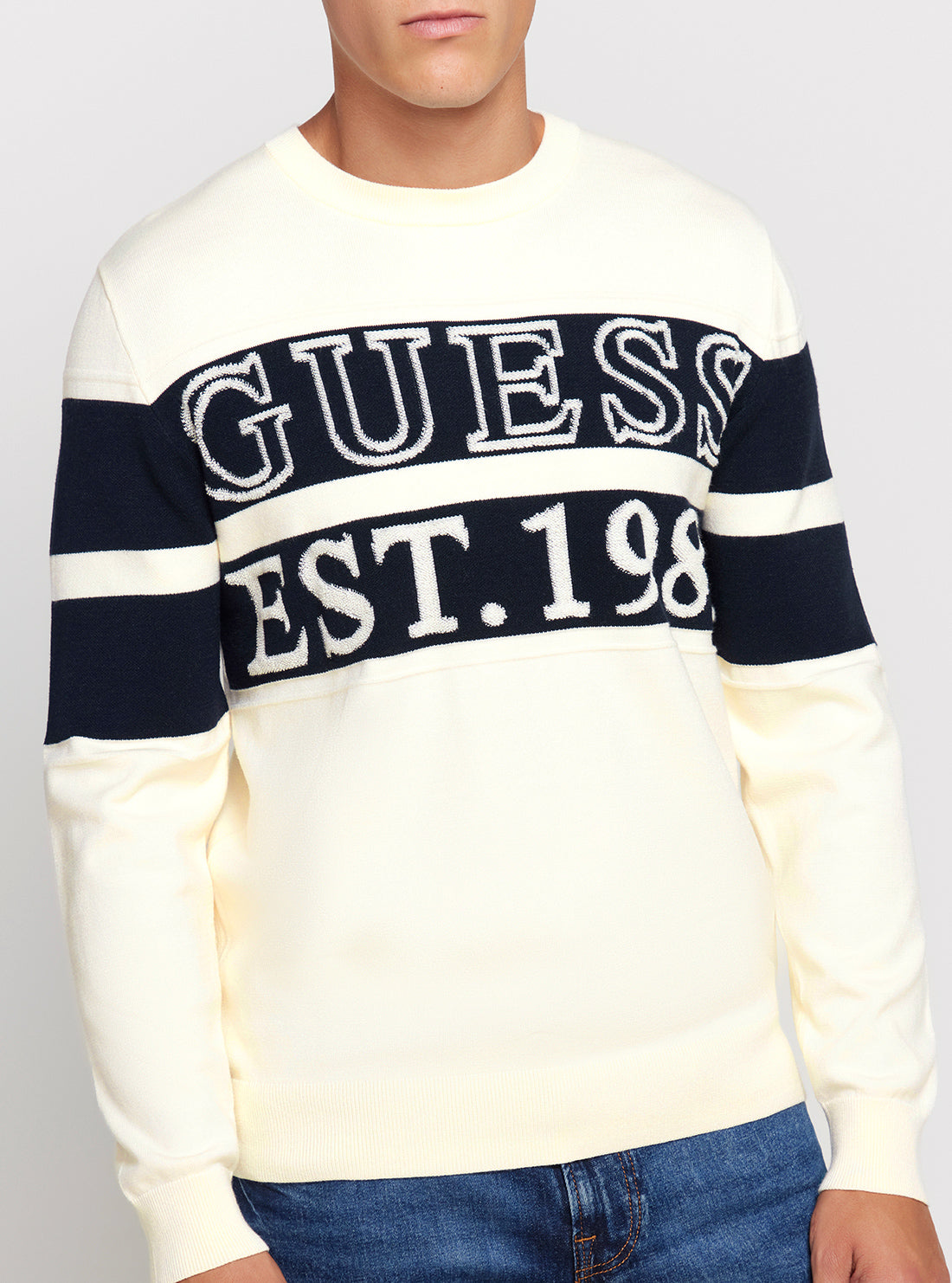 GUESS White Bruno Long Sleeve Jumper detail view