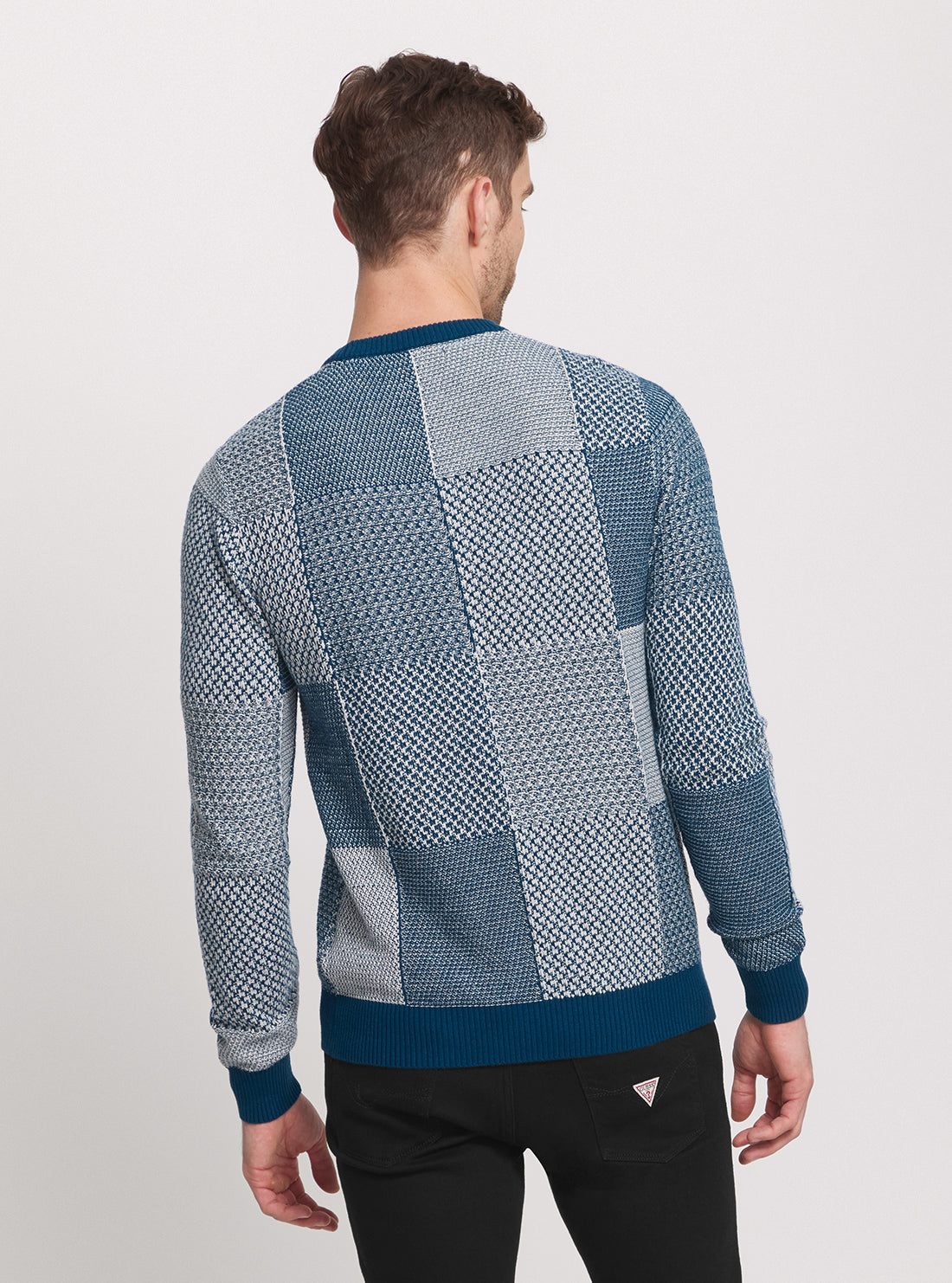GUESS Blue Bridger Patchwork Knit Jumper back view