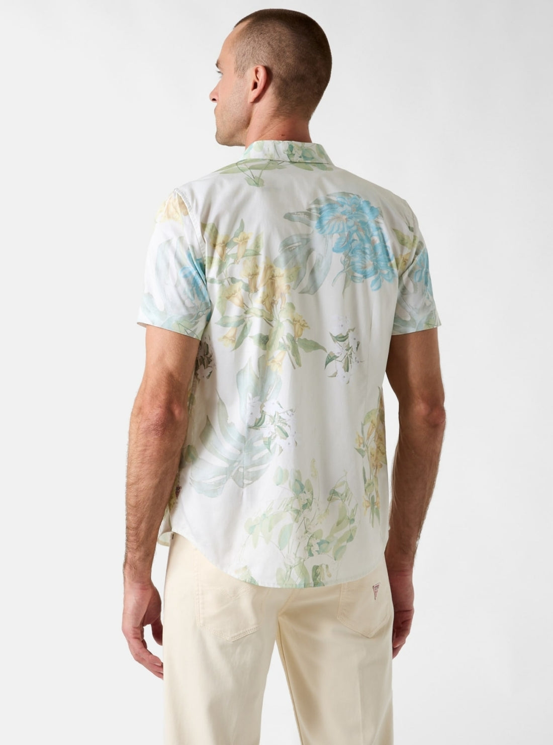 GUESS Mens White Luxe Dark Floral Shirt M4YH88W7N50 Back View