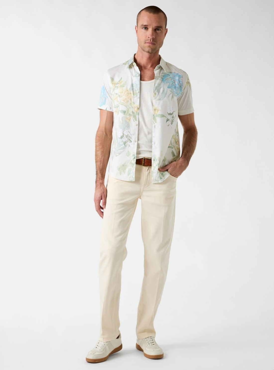 GUESS Mens White Luxe Dark Floral Shirt M4YH88W7N50 Full View