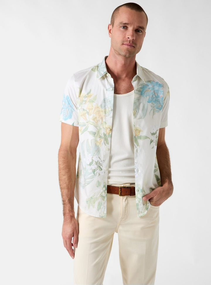 GUESS Mens White Luxe Dark Floral Shirt M4YH88W7N50 Front View