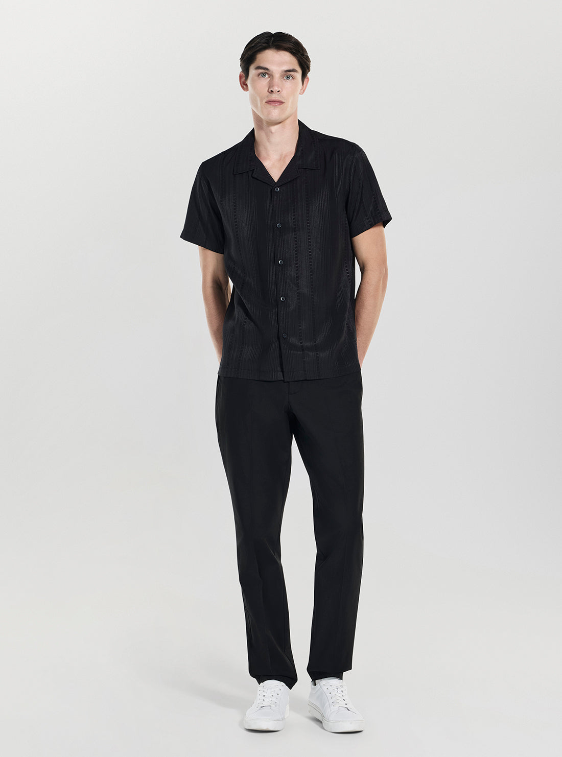 GUESS Mens Black Roma Stripe Shirt M4YH93WGT40 Full View