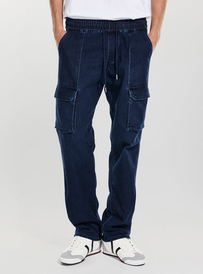 GUESS Mens Blue Cargo Joggers M5BA0UD1020 Front View