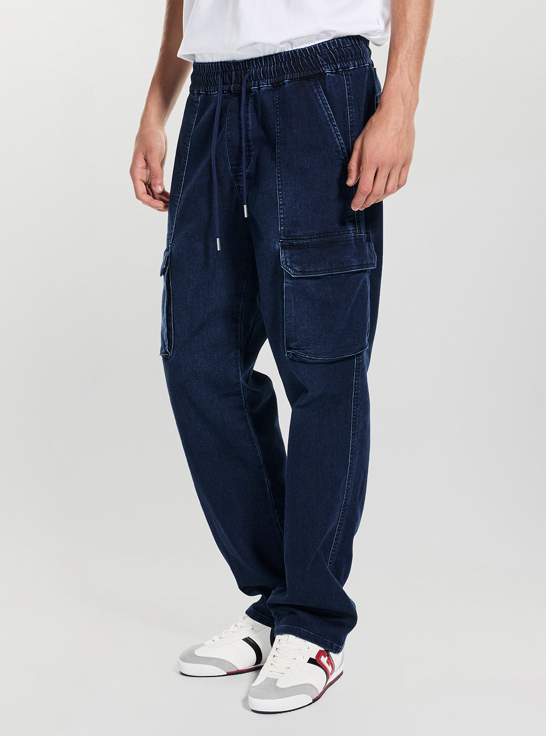 GUESS Mens Blue Cargo Joggers M5BA0UD1020 Side View