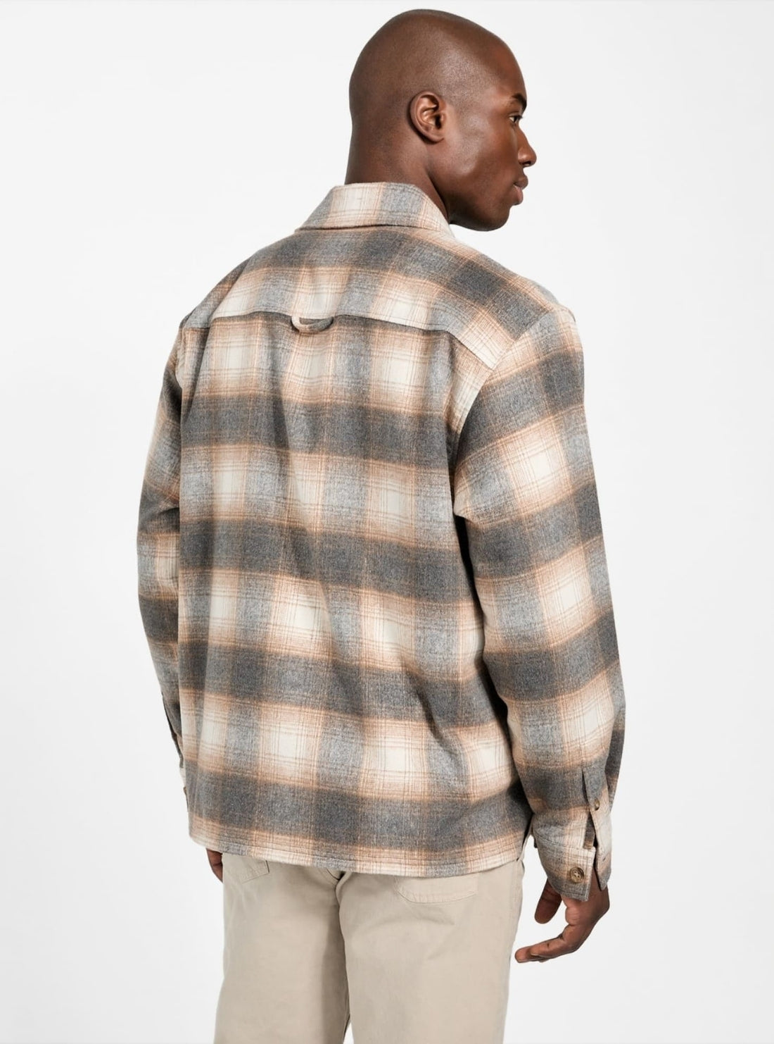 GUESS Mens Eco Beige Checkered Wool-Blend Overshirt M5BH31W2012  Back View