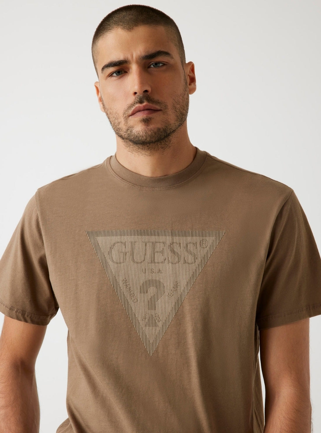 GUESS Mens Brown Triangle Logo T-Shirt M5BI04I3Z14 Detail View