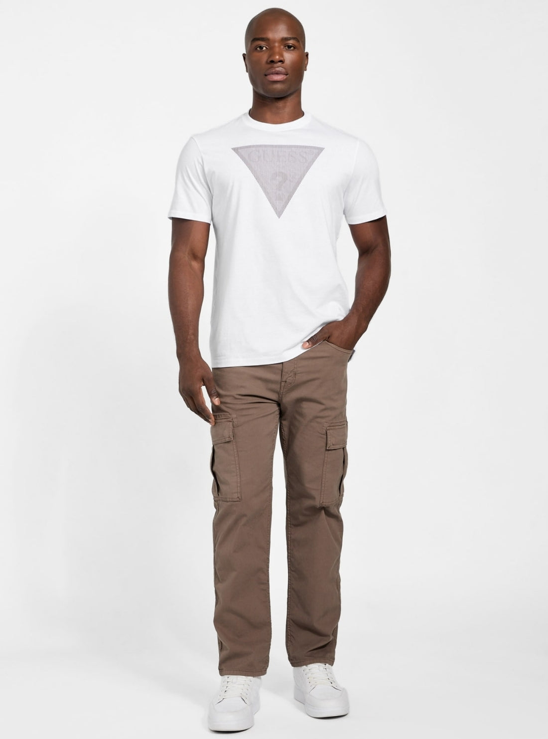 GUESS Mens White Triangle Logo T-Shirt M5BI04I3Z14 Full View