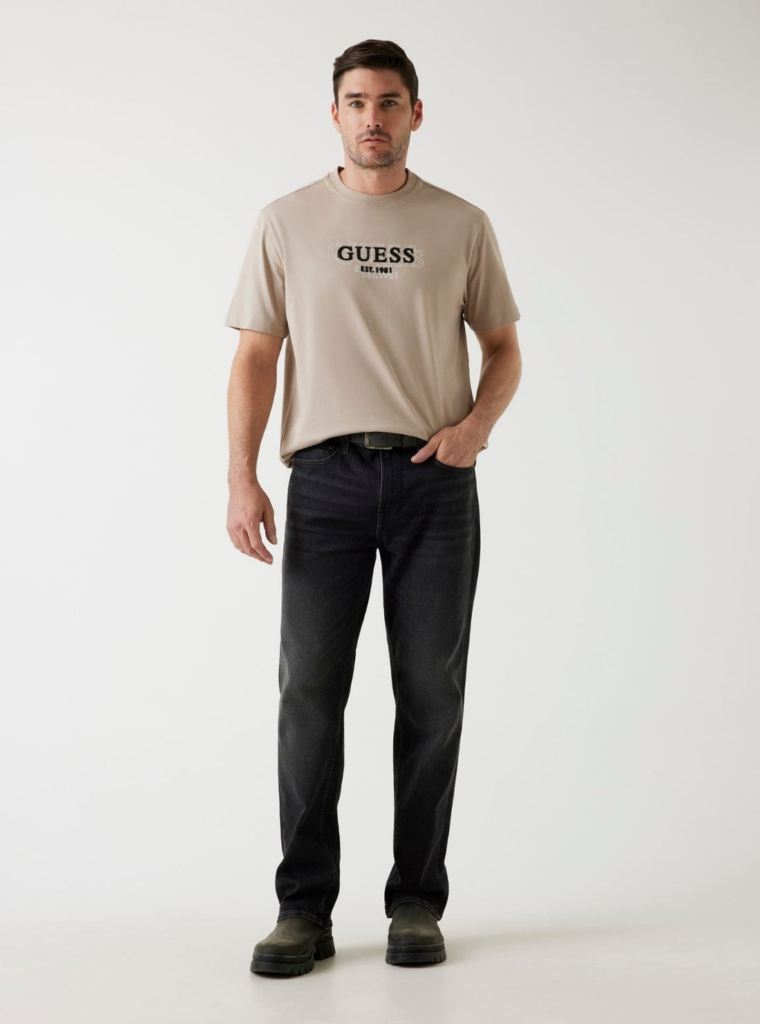 GUESS Mens Beige Logo lettering T-shirt M5BI05I3Z14 Full View