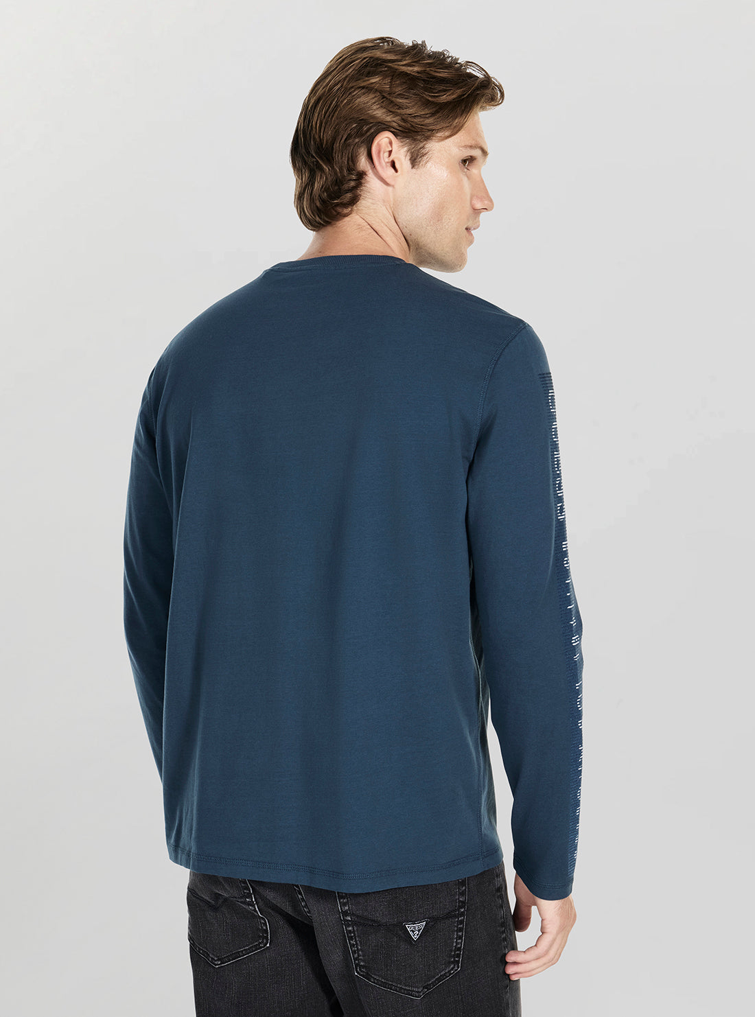 GUESS Mens Blue Long Sleeve Logo T-Shirt M5BI06I3Z14 Back View