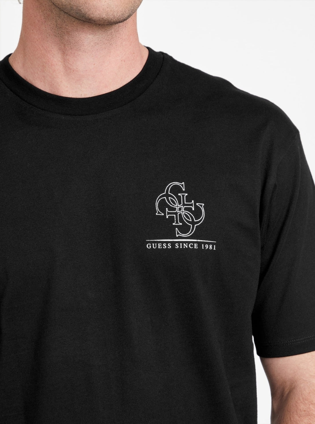 GUESS Mens Black Basic Distressed Quattro G T-Shirt M5BI56KBZV1 Detail View