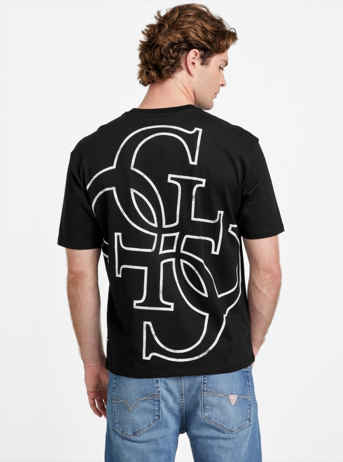 GUESS Mens Black Basic Distressed Quattro G T-Shirt M5BI56KBZV1 Back View