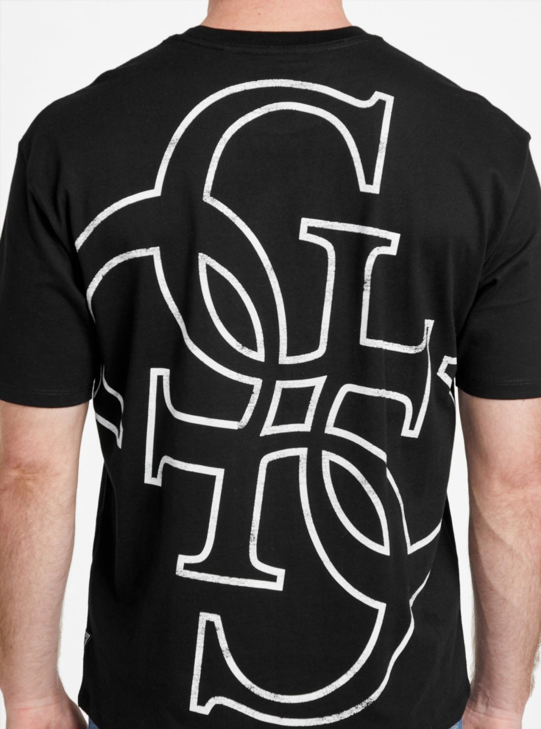GUESS Mens Black Basic Distressed Quattro G T-Shirt M5BI56KBZV1 Back Detail View