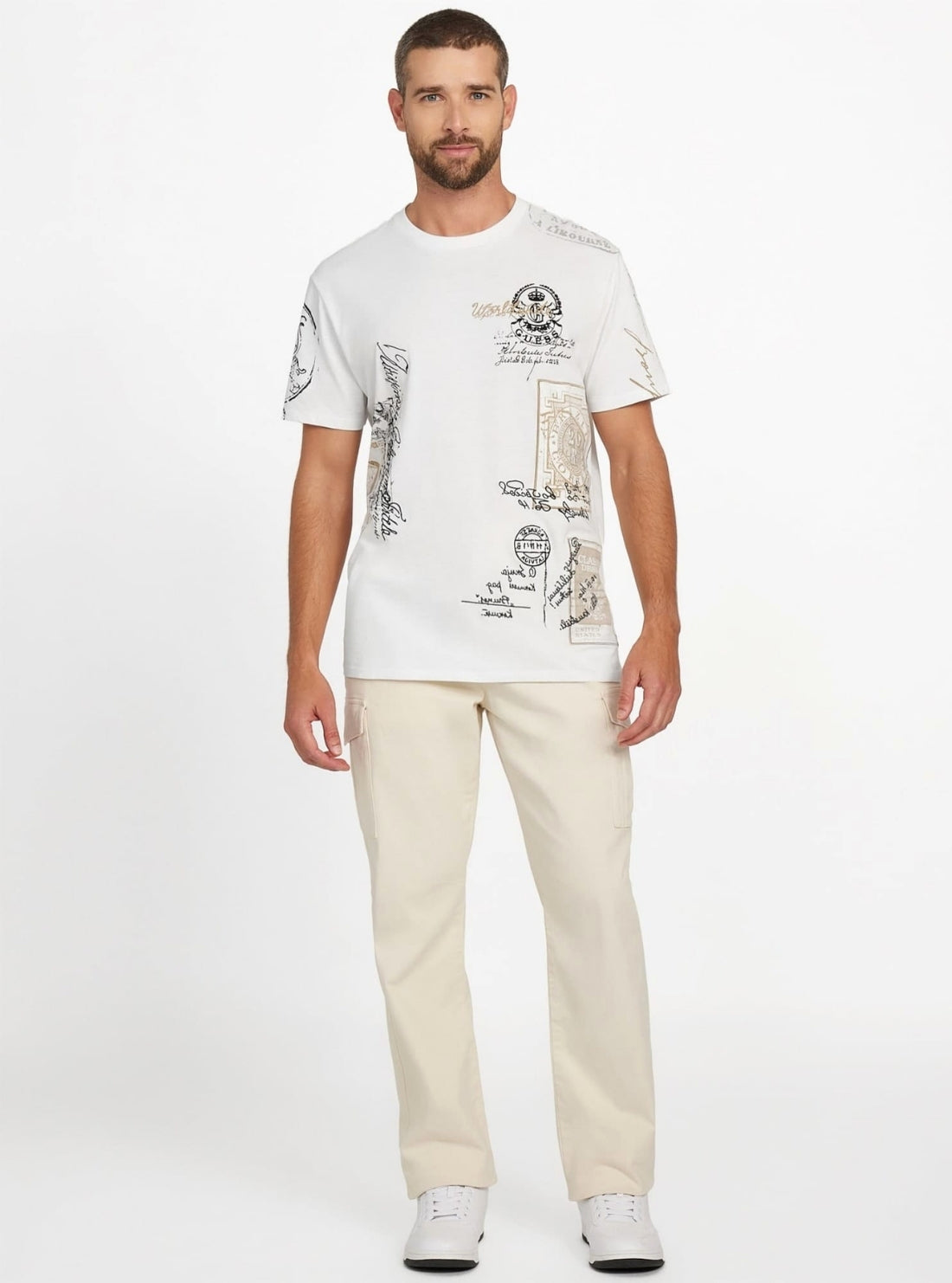 GUESS Mens White 1981 Postage Graphic T-Shirt M5BI64KBW41 Full View