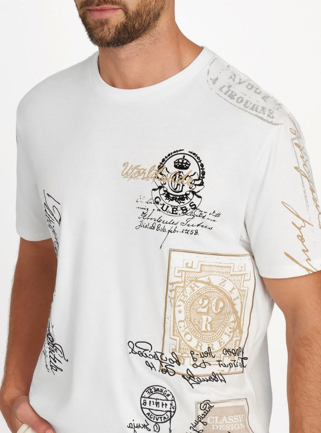 GUESS Mens White 1981 Postage Graphic T-Shirt M5BI64KBW41 Detail view