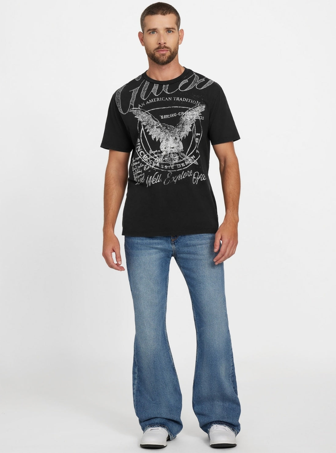 GUESS Mens Eco Black Live Well Graphic T-Shirt M5BI65KBW41 Full View