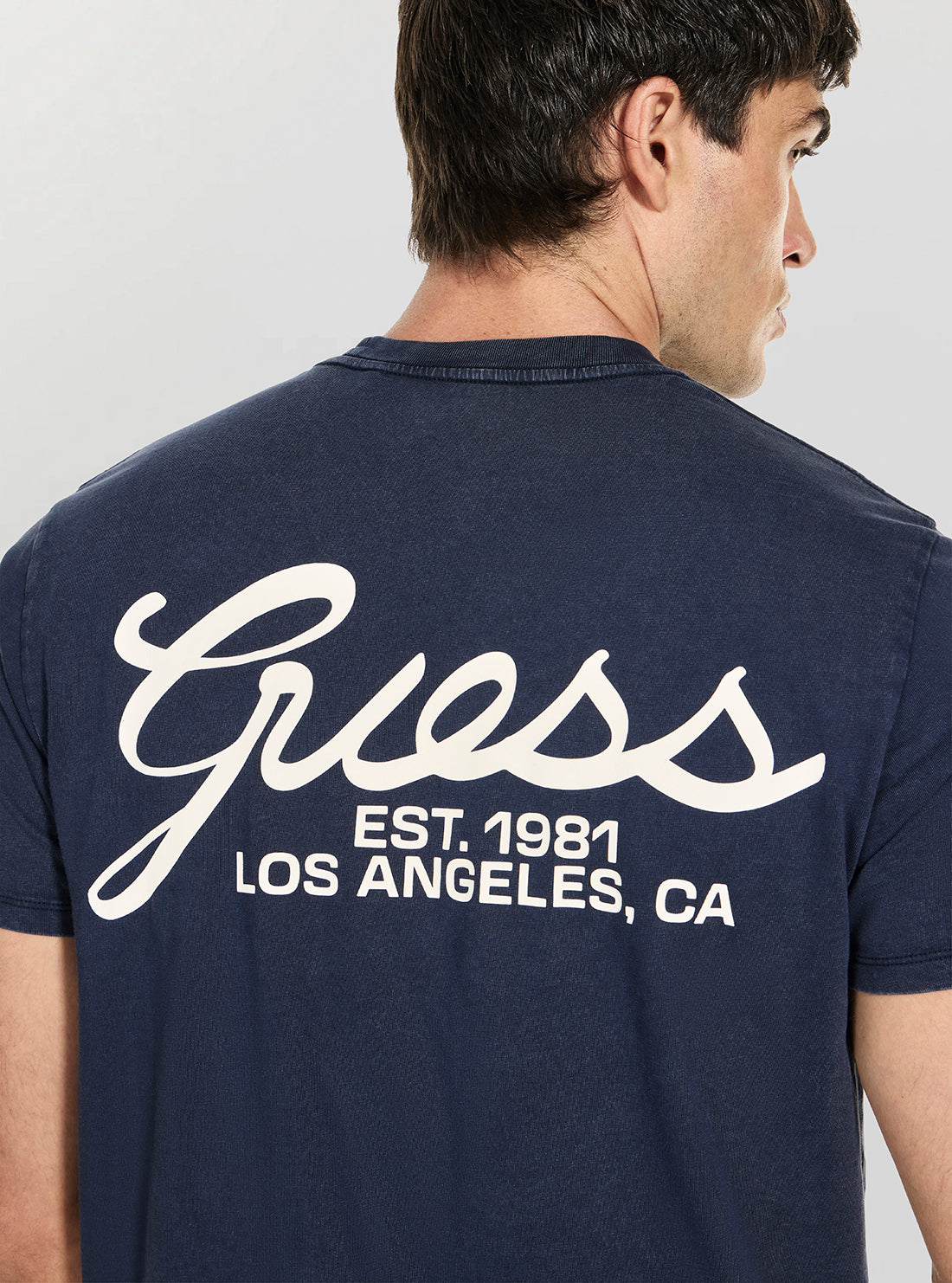 GUESS Mens Blue Basic Script Logo T-Shirt M5BI70I3Z14 Back Detail View