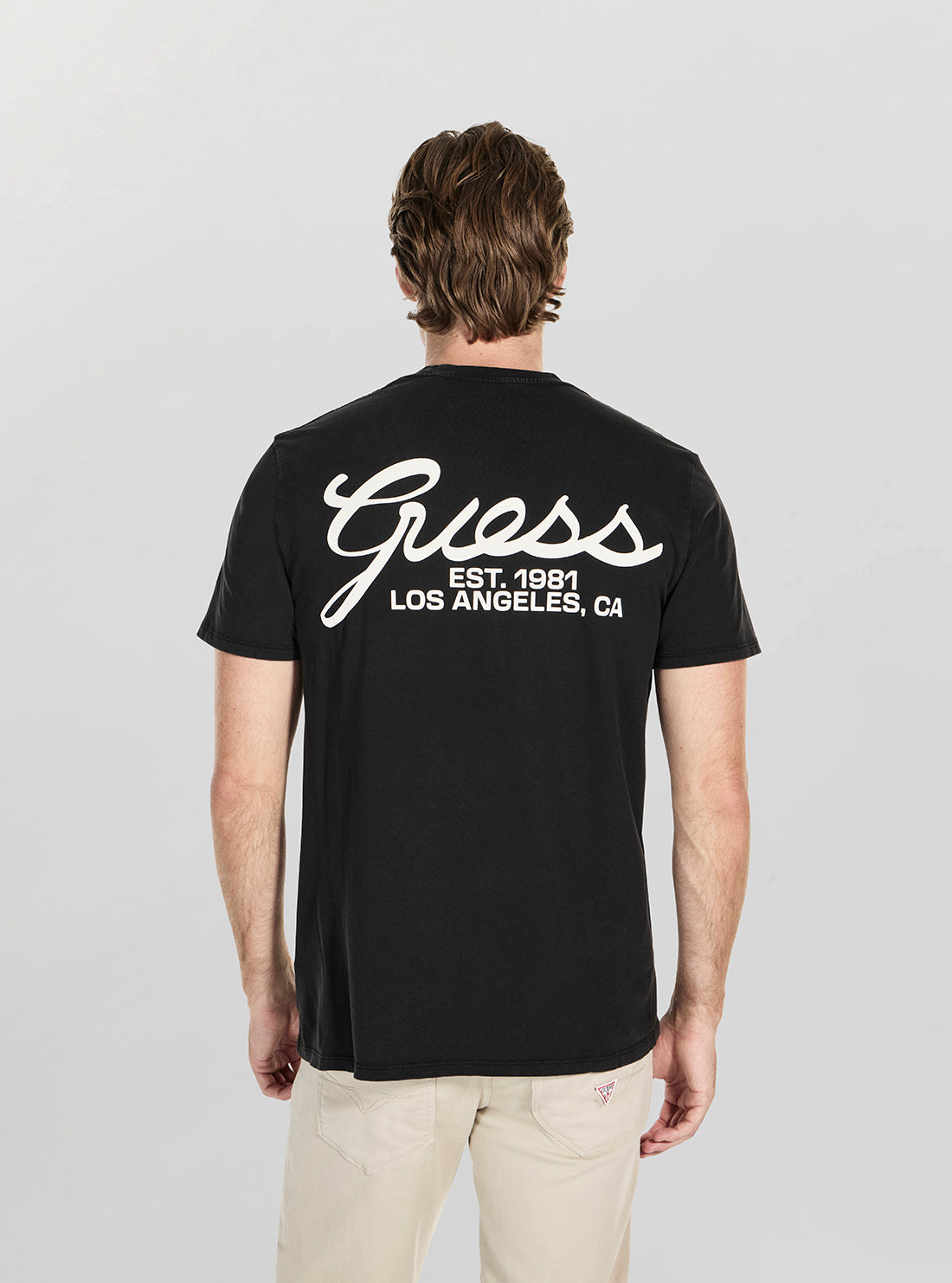 GUESS Mens Black Basic Script Logo T-Shirt M5BI70I3Z14 Back View