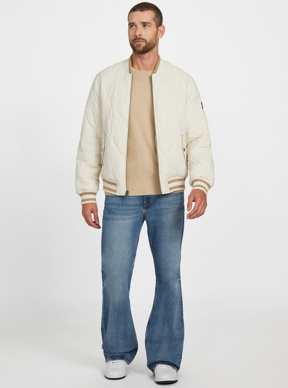GUESS Mens White Alameda Ripstop Flight Bomber Jacket M5BL0EWFSZ2 Full View